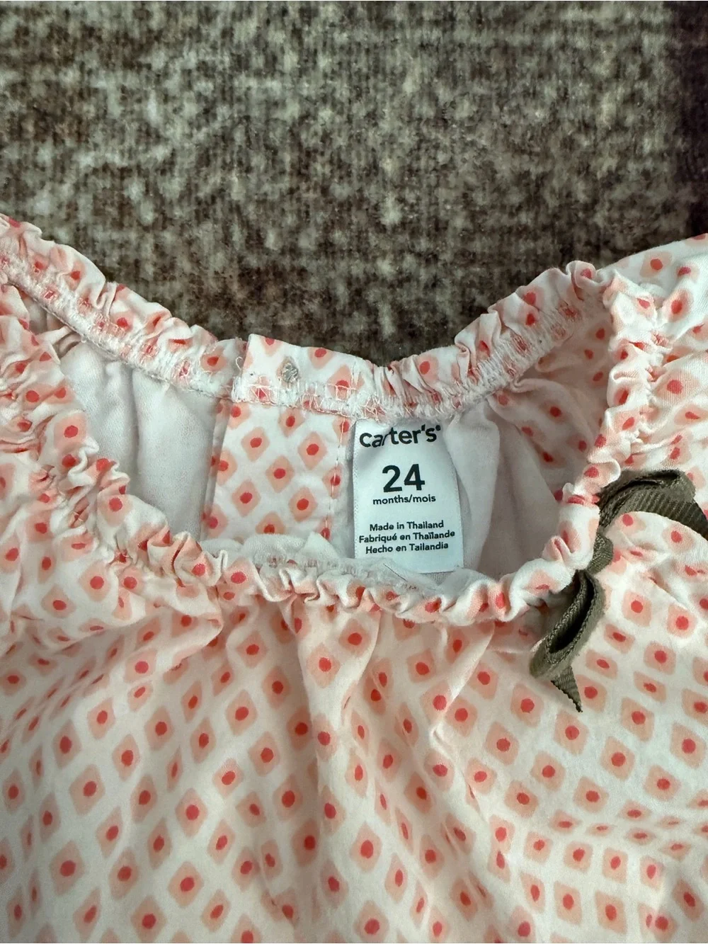 Carter's Pink and White Printed Cotton Dress with Bow Accent